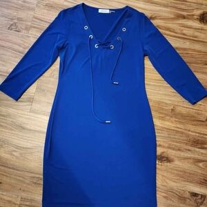 Elegant Blue Lace-Up Dress